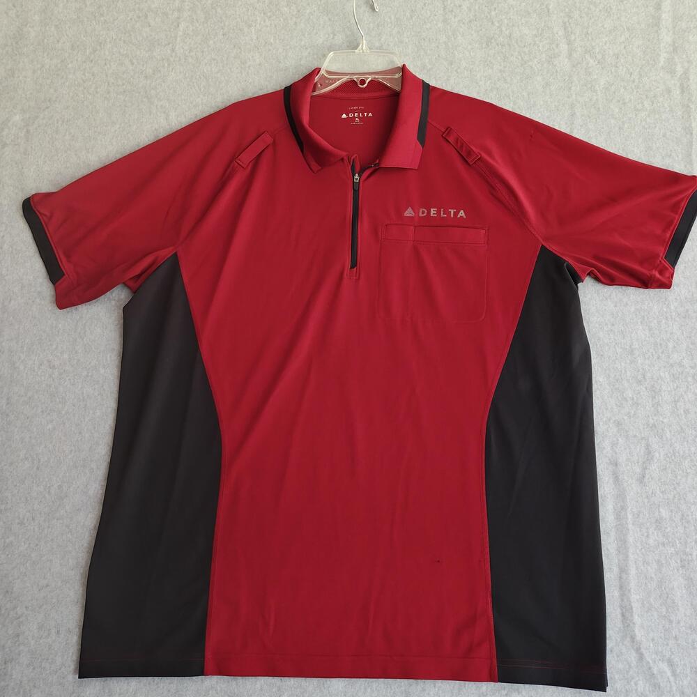 Vintage Lands End Delta Polo Shirt Mens XL Red Black 1/4 Zip Pocket Performance